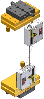 Figure 7. Two Newport tilt (Newport #39) and yaw (Newport TSX-1D) adjustable stages are shown with MTI lasers attached